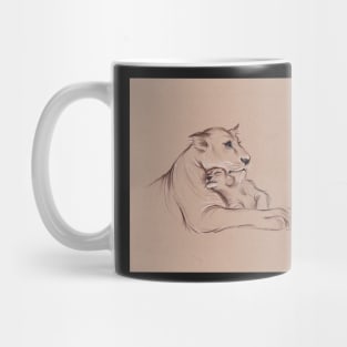 "Guardian" - Lioness and Cub prisma pencil drawing Mug